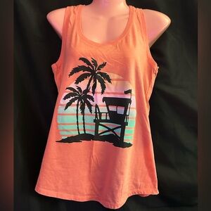Instant Message Women’s Racerback Medium Coral Palm Tree Graphic Tank Top